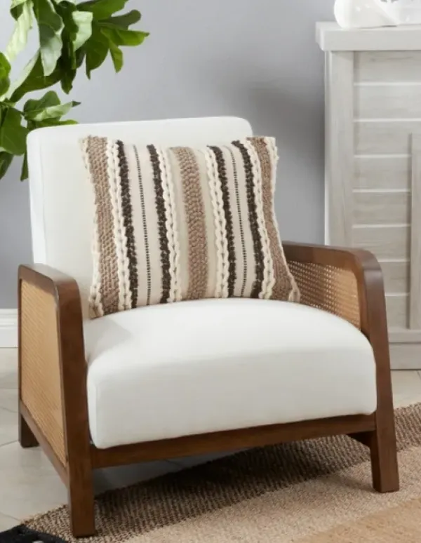 Pillows-Kirkland's Home Neutral Striped Woven Square Throw Pillow Tan