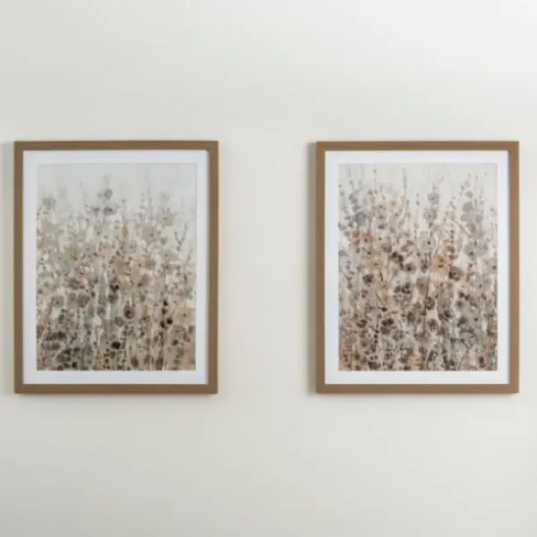Framed Art-Kirkland's Home Neutral Wildflowers I Framed Art Print Gray/White/Brown