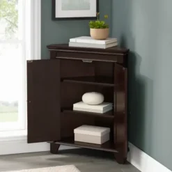 Bathroom Furniture-Kirkland's Home Nikki Dark Wooden Corner Cabinet Brown