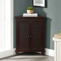 Bathroom Furniture-Kirkland's Home Nikki Dark Wooden Corner Cabinet Brown