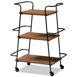 Kitchen Islands & Bar Carts-Kirkland's Home Norris Walnut 3-Tier Mobile Bar Cart