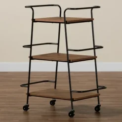 Kitchen Islands & Bar Carts-Kirkland's Home Norris Walnut 3-Tier Mobile Bar Cart