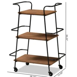 Kitchen Islands & Bar Carts-Kirkland's Home Norris Walnut 3-Tier Mobile Bar Cart