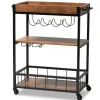 Kitchen Islands & Bar Carts-Kirkland's Home Oak And Black Metal Bar Cart With Bottle Rack
