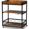 Kitchen Islands & Bar Carts-Kirkland's Home Oak And Black Metal Bar Cart With Stemware Rack