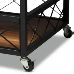 Kitchen Islands & Bar Carts-Kirkland's Home Oak And Black Metal Bar Cart With Stemware Rack