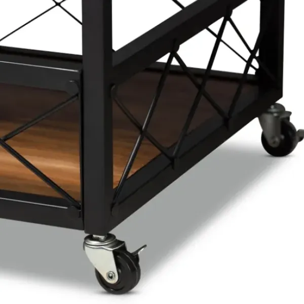 Kitchen Islands & Bar Carts-Kirkland's Home Oak And Black Metal Bar Cart With Stemware Rack