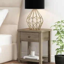 Accent & End Tables-Kirkland's Home Oak Bailie Wooden Side Table Brown