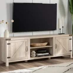 Tv Stands & Media Consoles-Kirkland's Home Oak Barn Door Tv Stand White