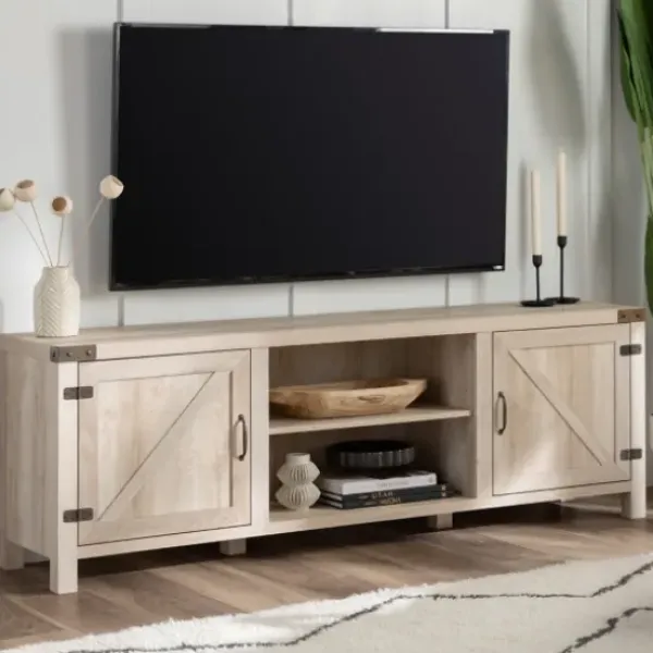 Tv Stands & Media Consoles-Kirkland's Home Oak Barn Door Tv Stand White