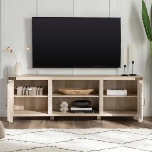 Tv Stands & Media Consoles-Kirkland's Home Oak Barn Door Tv Stand White