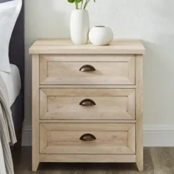 Dressers & Chests-Kirkland's Home Oak Bronze Cupped Handle Nightstand White