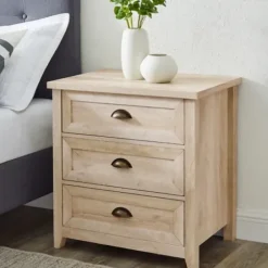 Dressers & Chests-Kirkland's Home Oak Bronze Cupped Handle Nightstand White