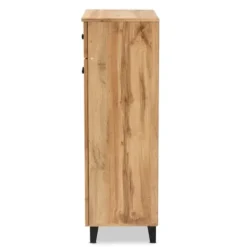 Entryway Furniture-Kirkland's Home Oak 2-Door Grid Shoe Storage Cabinet Tan