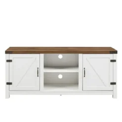 Tv Stands & Media Consoles-Kirkland's Home Oak Farmhouse Double Door Tv Stand Brown/White