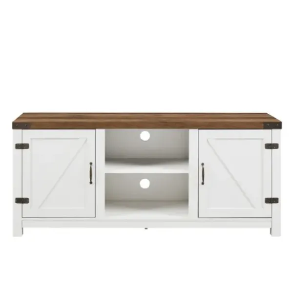 Tv Stands & Media Consoles-Kirkland's Home Oak Farmhouse Double Door Tv Stand Brown/White