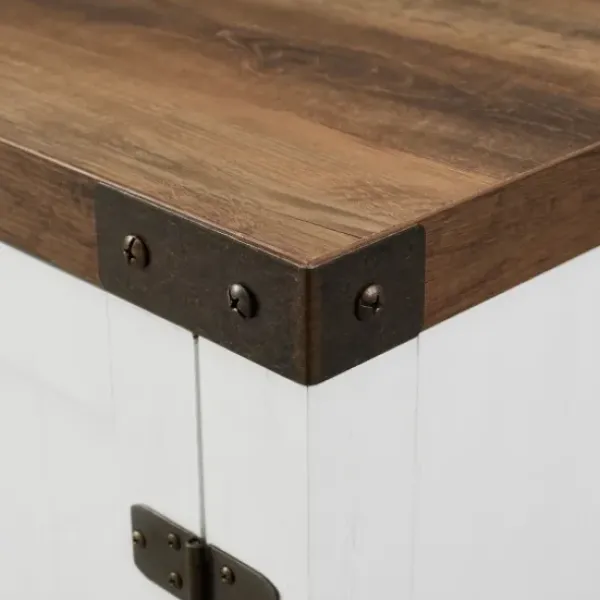 Tv Stands & Media Consoles-Kirkland's Home Oak Farmhouse Double Door Tv Stand Brown/White