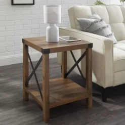 Accent & End Tables-Kirkland's Home Oak Industrial X-Frame Accent Table Brown