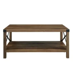 Coffee Tables-Kirkland's Home Oak Industrial X-Frame Coffee Table Brown
