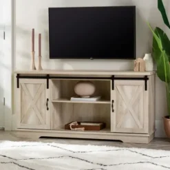 Tv Stands & Media Consoles-Kirkland's Home Oak Sliding Barn Door Tv Stand White
