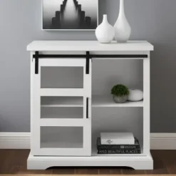 Accent & End Tables-Kirkland's Home Oak Sliding Door Cabinet White