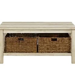Coffee Tables-Kirkland's Home Oak Traditional Wooden Basket Coffee Table White