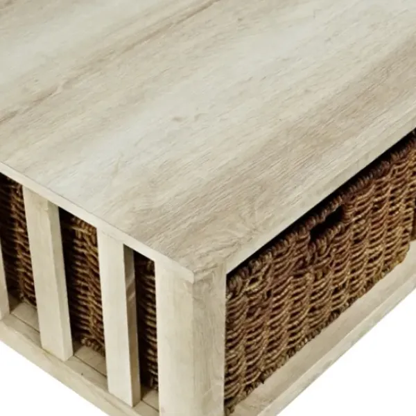 Coffee Tables-Kirkland's Home Oak Traditional Wooden Basket Coffee Table White