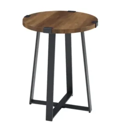 Accent & End Tables-Kirkland's Home Oak Urban Rustic Round Accent Table Brown