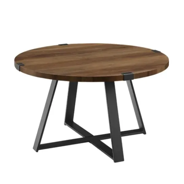 Coffee Tables-Kirkland's Home Oak Urban Rustic Round Coffee Table Brown