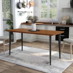 Dining Tables-Kirkland's Home Oak Wood And Metal Dining Table Brown