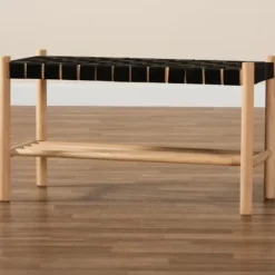 Benches & Ottomans-Kirkland's Home Oak Wood And Woven Nylon Bench Black/Tan
