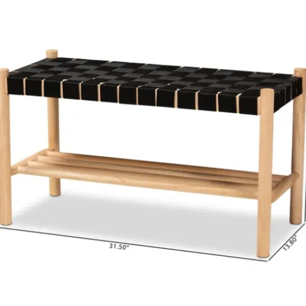 Benches & Ottomans-Kirkland's Home Oak Wood And Woven Nylon Bench Black/Tan