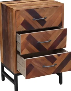 Nightstands-Kirkland's Home Oak Wood Chevron 3-Drawer Nightstand Brown