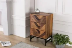 Nightstands-Kirkland's Home Oak Wood Chevron 3-Drawer Nightstand Brown