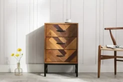 Nightstands-Kirkland's Home Oak Wood Chevron 3-Drawer Nightstand Brown