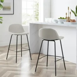 Bar Stools & Counter Height Stools-Kirkland's Home Oatmeal Linen Slope Back Counter Stools, Set Of 2 Ivory