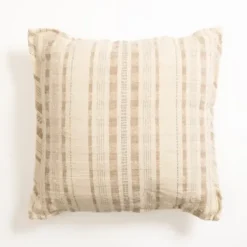 Pillows-Kirkland's Home Oatmeal Striped Woven Pillow Tan
