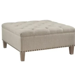 Benches & Ottomans-Kirkland's Home Oatmeal Tufted Square Ottoman Tan