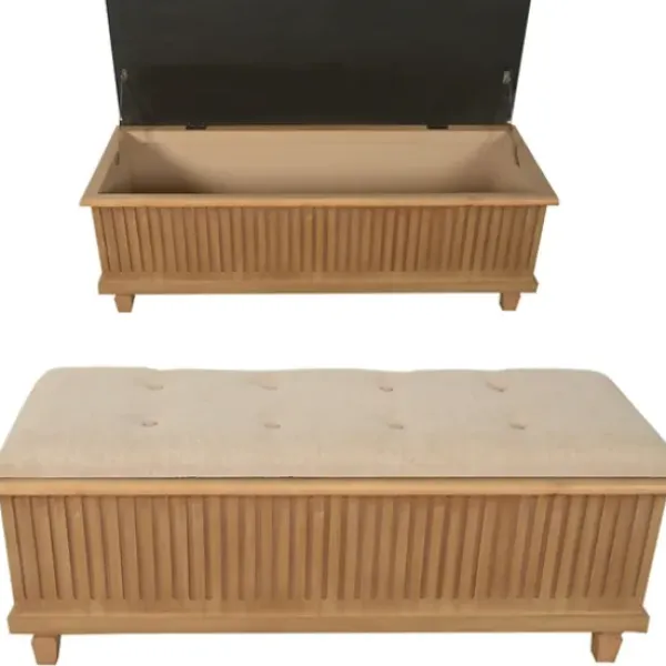 Benches & Ottomans-Kirkland's Home Oatmeal Tweed Tufted Storage Bench Tan