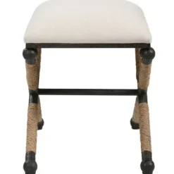 Benches & Ottomans-Kirkland's Home Oatmeal Upholstered Wrapped Rope Frame Bench Ivory