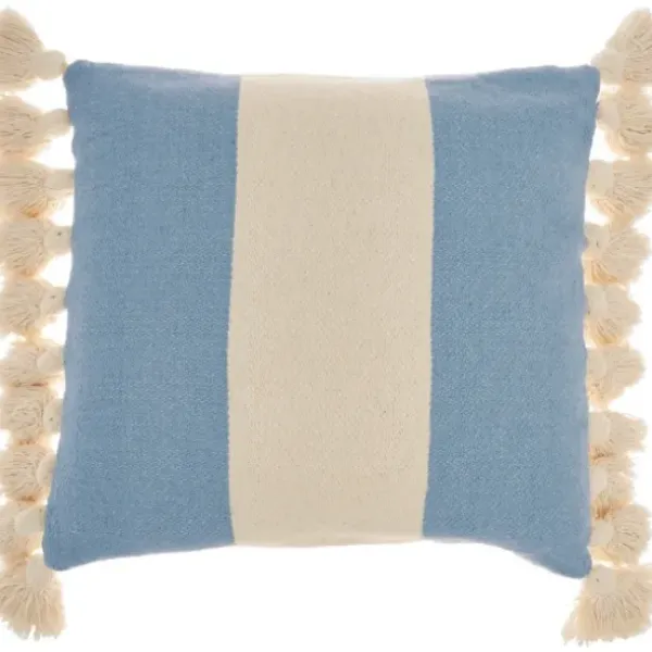 Pillows-Kirkland's Home Ocean And Ivory Striped Tassel Pillow Blue/Ivory