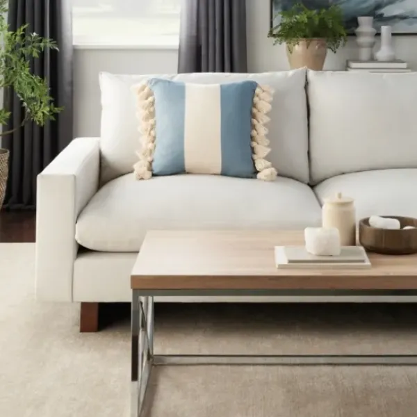 Pillows-Kirkland's Home Ocean And Ivory Striped Tassel Pillow Blue/Ivory