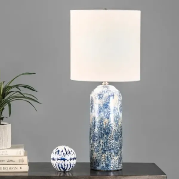 Table Lamps-Kirkland's Home Ocean Blues Mottled Pillar Table Lamp White