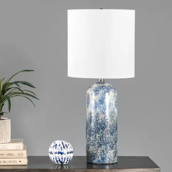 Table Lamps-Kirkland's Home Ocean Blues Mottled Pillar Table Lamp White