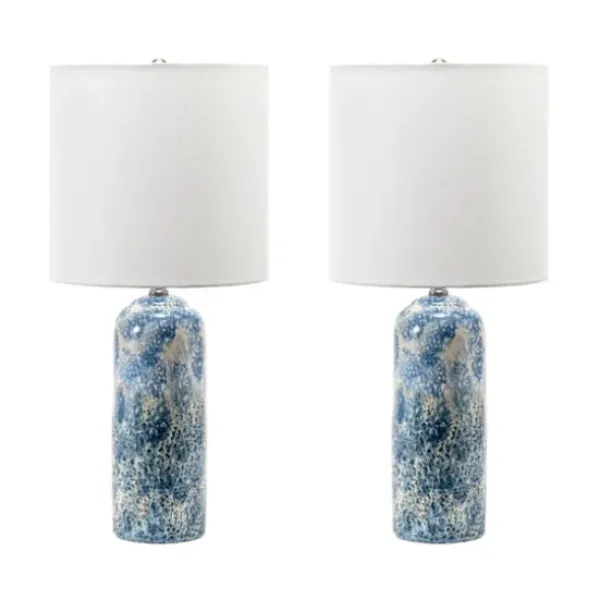 Table Lamps-Kirkland's Home Ocean Blues Mottled Pillar Table Lamp White