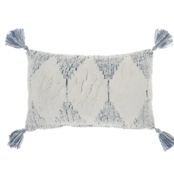 Pillows-Kirkland's Home Ocean Stripe Diamond Tassels Cotton Lumbar Pillow Blue