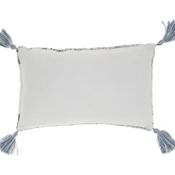 Pillows-Kirkland's Home Ocean Stripe Diamond Tassels Cotton Lumbar Pillow Blue