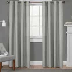 Curtains & Drapes-Kirkland's Home Off White Metallic Curtain Panel Set, 96 In. Silver/White