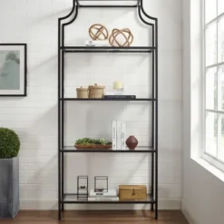 Cabinets & Sideboards-Kirkland's Home Oil-Rubbed Bronze 4-Tier Glass Ashlee Etagere Brown