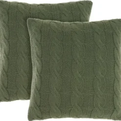 Pillows-Kirkland's Home Olive Cable Knit Throw Pillows, Set Of 2 Green